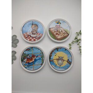 Funny Ceramic Kitty Cat Coasters Artist GARY PATTERSON by Clay Design Set of 4